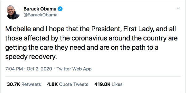 Screen-Shot-2020-10-03-at-9.48.26-AM Obama Tweets Weekend Leadershjip Message To America As Trump Flounders Coronavirus Election 2020 Featured Politics Top Stories Twitter 
