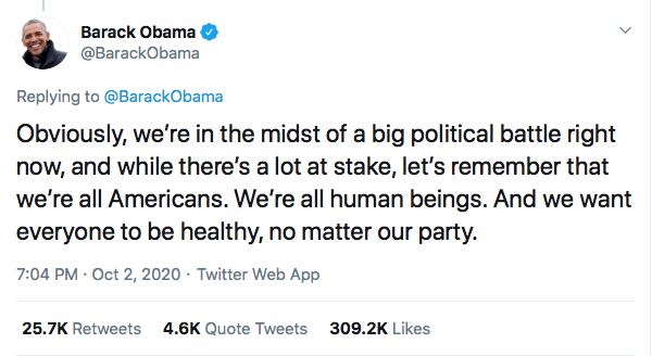 Screen-Shot-2020-10-03-at-9.48.41-AM Obama Tweets Weekend Leadershjip Message To America As Trump Flounders Coronavirus Election 2020 Featured Politics Top Stories Twitter 