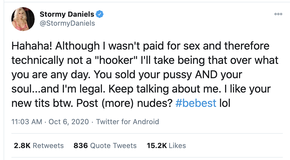 Screen-Shot-2020-10-06-at-2.25.46-PM Melania Calls Stormy Daniels 'A Porn Hooker,' Response: 'I Wasn't Paid For Sex' Celebrities Featured Politics Scandal Top Stories 