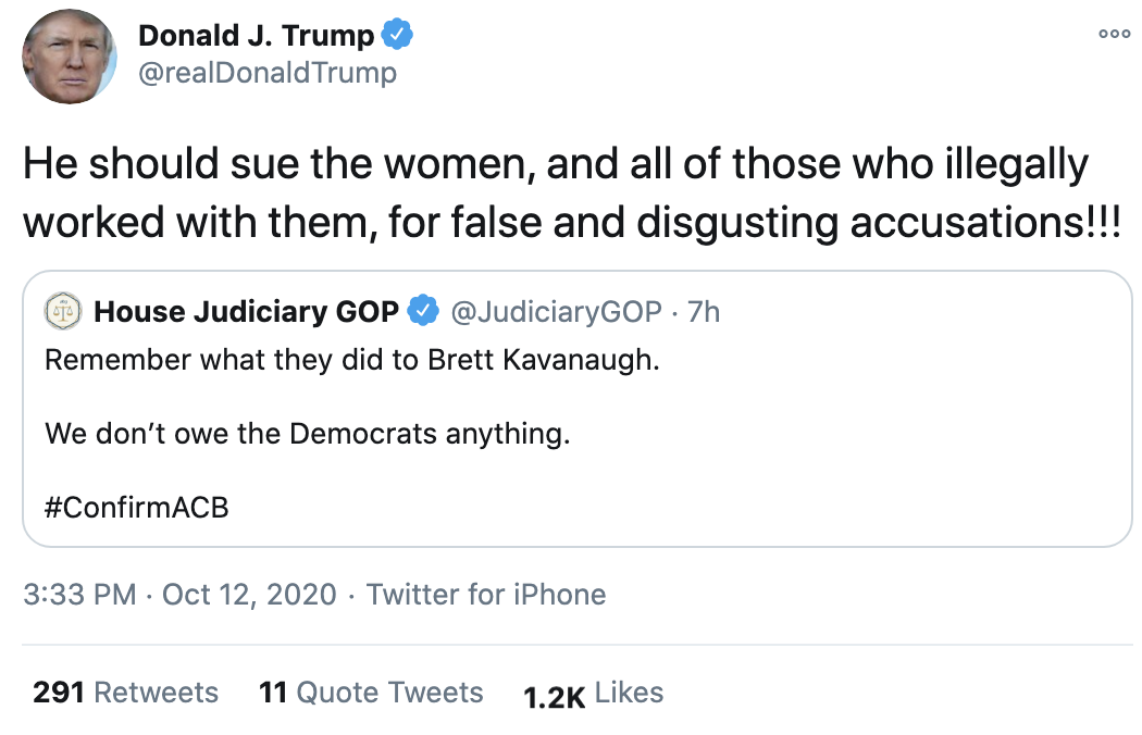 Screen-Shot-2020-10-12-at-3.34.11-PM Trump Spazzes Into Deranged 12-Tweet Afternoon Meltdown After Seeing SCOTUS Hearing Election 2020 Featured Feminism Politics Top Stories 