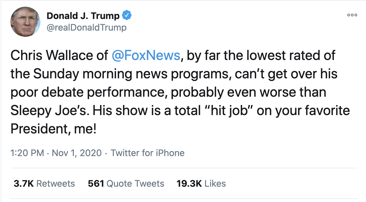 Screen-Shot-2020-11-01-at-1.34.40-PM Trump Live Rage Tweets During Chris Wallace's Sunday Show Like A Maniac Election 2020 Featured Politics Top Stories Twitter 
