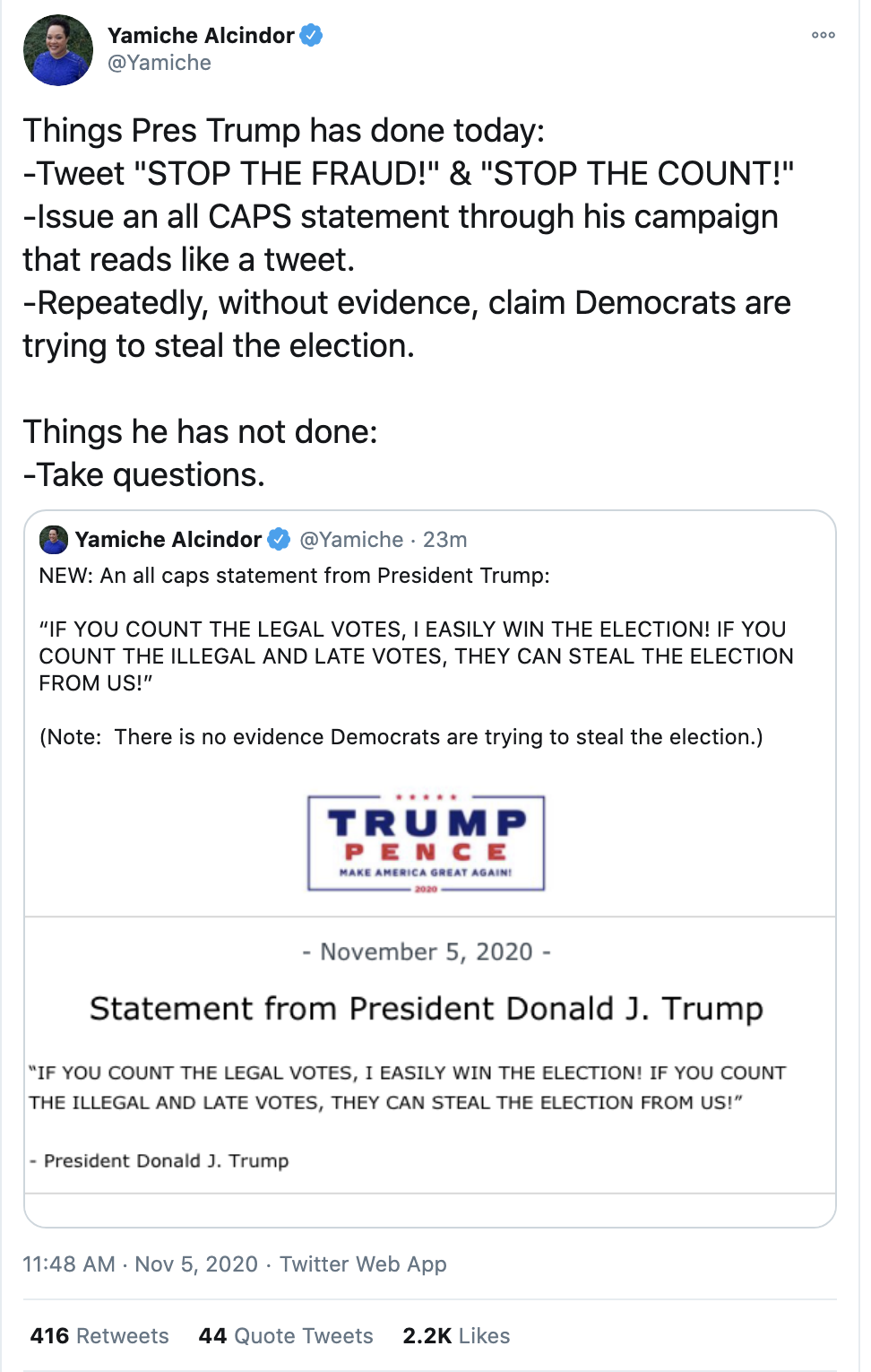 Screen-Shot-2020-11-05-at-12.06.00-PM Trump Sees Afternoon Vote Update & Panics Like A Future Felon Election 2020 Featured Mental Illness Politics Top Stories 