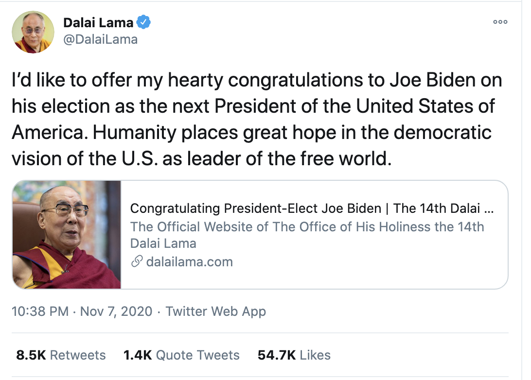 Screen-Shot-2020-11-08-at-8.12.29-AM Dalai Lama Joins America To Celebrate The Defeat Of Trump Featured National Security Politics Religion Top Stories 
