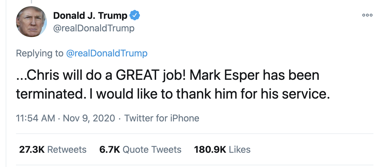 Screen-Shot-2020-11-09-at-3.34.16-PM Mark Esper Responds To Being Fired & Trump Looks Dumb Again Featured Military National Security Politics Top Stories 