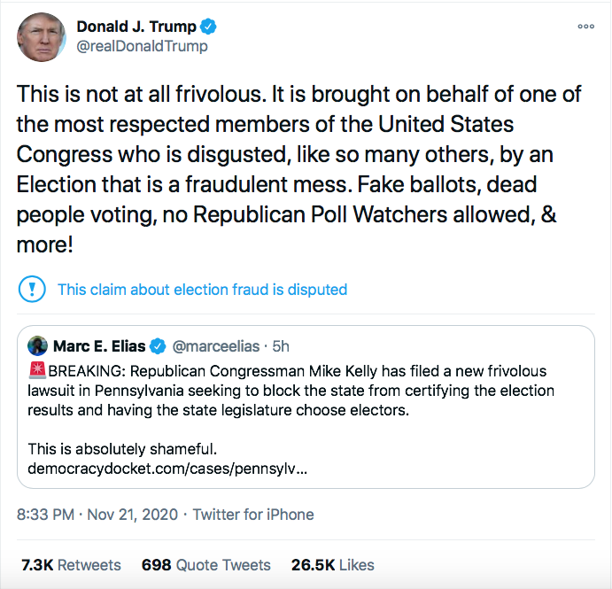 Screen-Shot-2020-11-21-at-8.49.55-PM Trump Spazzes Into Saturday Night Conniption Fit After Seeing Court Loss Conspiracy Theory Donald Trump Election 2020 Featured Politics Top Stories Twitter 