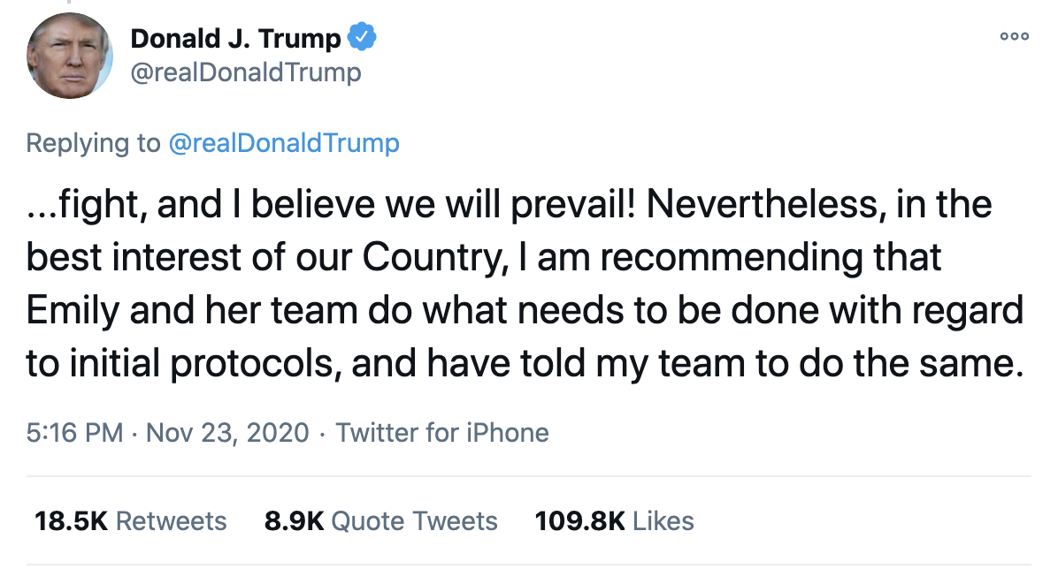 Screen-Shot-2020-11-23-at-7.11.52-PM Trump's Tweets Monday Message That He Definitely Didn't Write Coronavirus Donald Trump Featured Politics Top Stories 