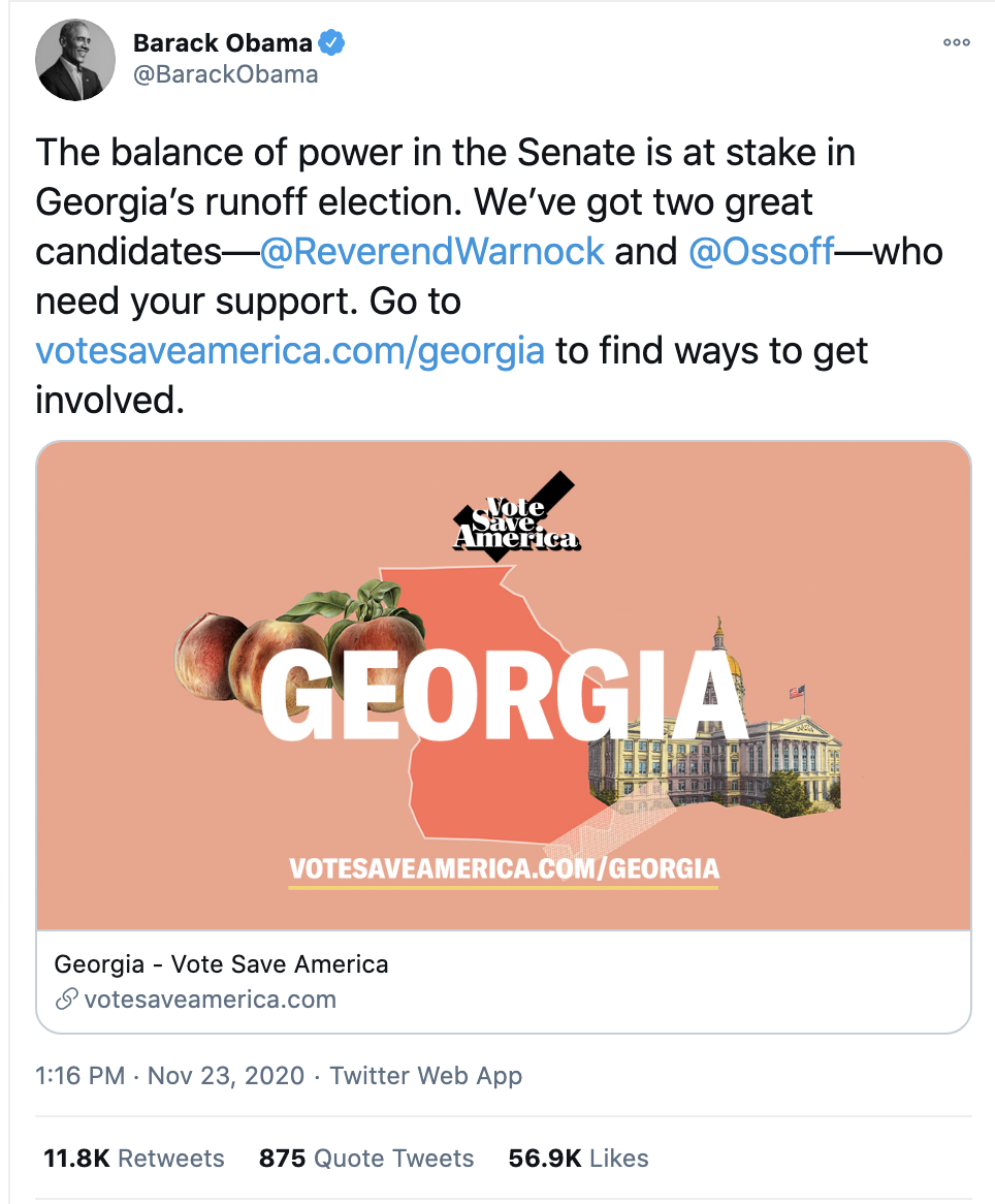 Screen-Shot-2020-11-24-at-10.07.24-AM Obama Makes Power Move To Flip Georgia Senate Seats Blue Domestic Policy Featured National Security Politics Top Stories 