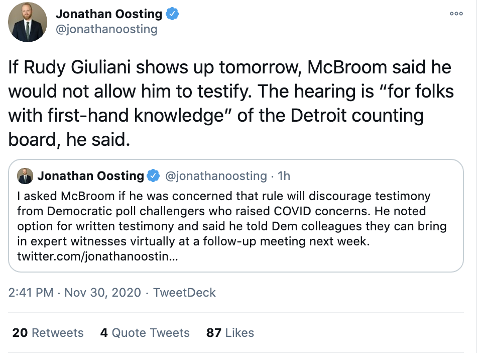 Screen-Shot-2020-11-30-at-3.47.11-PM Michigan GOP Banishes Giuliani From Vote Fraud Hearing Crime Featured National Security Politics Top Stories 