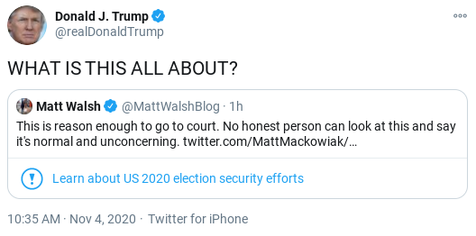 Screenshot-2020-11-04-at-11.21.04-AM Twitter Takes Abrupt Action Against Trump's Account Over Election Lies Donald Trump Election 2020 Politics Top Stories 
