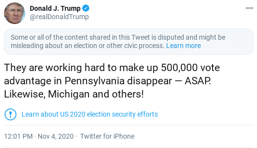 Screenshot-2020-11-04-at-12.58.00-PM Trump Sees Updated Vote Results & Melts Down Like A Panicked Loser Donald Trump Election 2020 Politics Social Media Top Stories 