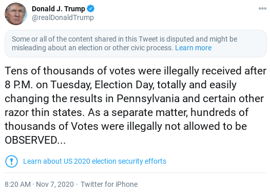 Screenshot-2020-11-07-at-9.56.24-AM Trump Spazzes Into Crazed Saturday Morning Meltdown After Seeing Vote Update Donald Trump Election 2020 Politics Social Media Top Stories 