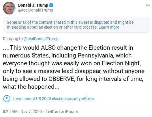 Screenshot-2020-11-07-at-9.57.04-AM Trump Spazzes Into Crazed Saturday Morning Meltdown After Seeing Vote Update Donald Trump Election 2020 Politics Social Media Top Stories 