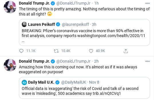 Screenshot-2020-11-09-at-10.20.03-AM Don Jr. Has Monday Morning Mental Collapse As Dad's Presidency Collapses Donald Trump Election 2020 Politics Social Media Top Stories 