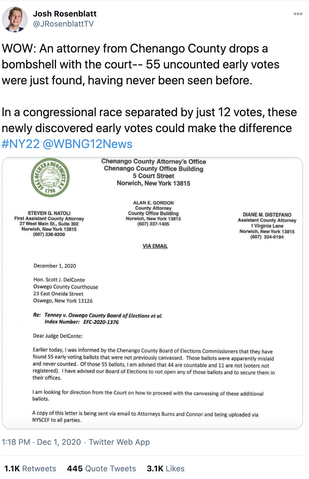Screen-Shot-2020-12-02-at-1.16.50-PM Lost Ballots Recovered In 22nd District Could Sway Race Won By 12 Votes Coronavirus Corruption Crime Featured Politics Top Stories 