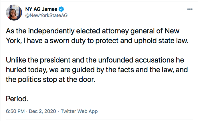 Screen-Shot-2020-12-03-at-10.01.39-AM Letitia James Tweets Directly To Trump Like His Future Worst Enemy Conspiracy Theory Donald Trump Election 2020 Featured Politics Top Stories Twitter 