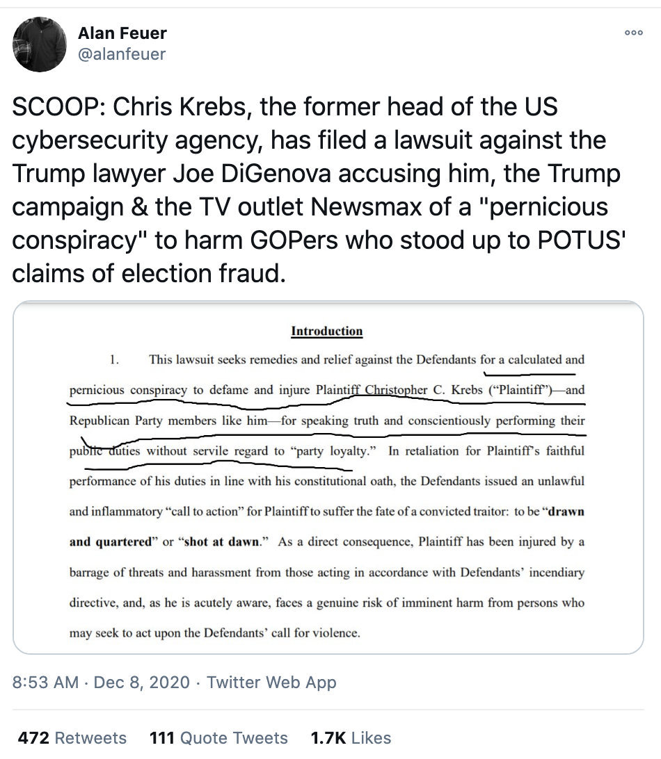 Screen-Shot-2020-12-08-at-9.16.46-AM Chris Krebs Gets Revenge With Legal Move Against Trump Lawyer Corruption Crime Featured Politics Top Stories 
