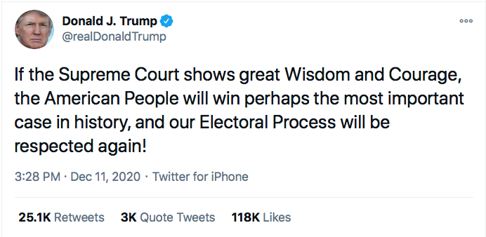 Screen-Shot-2020-12-11-at-4.43.56-PM Trump Tweet Directly To SCOTUS During Friday Afternoon Tantrum Conspiracy Theory Donald Trump Election 2020 Featured Politics Top Stories Twitter 