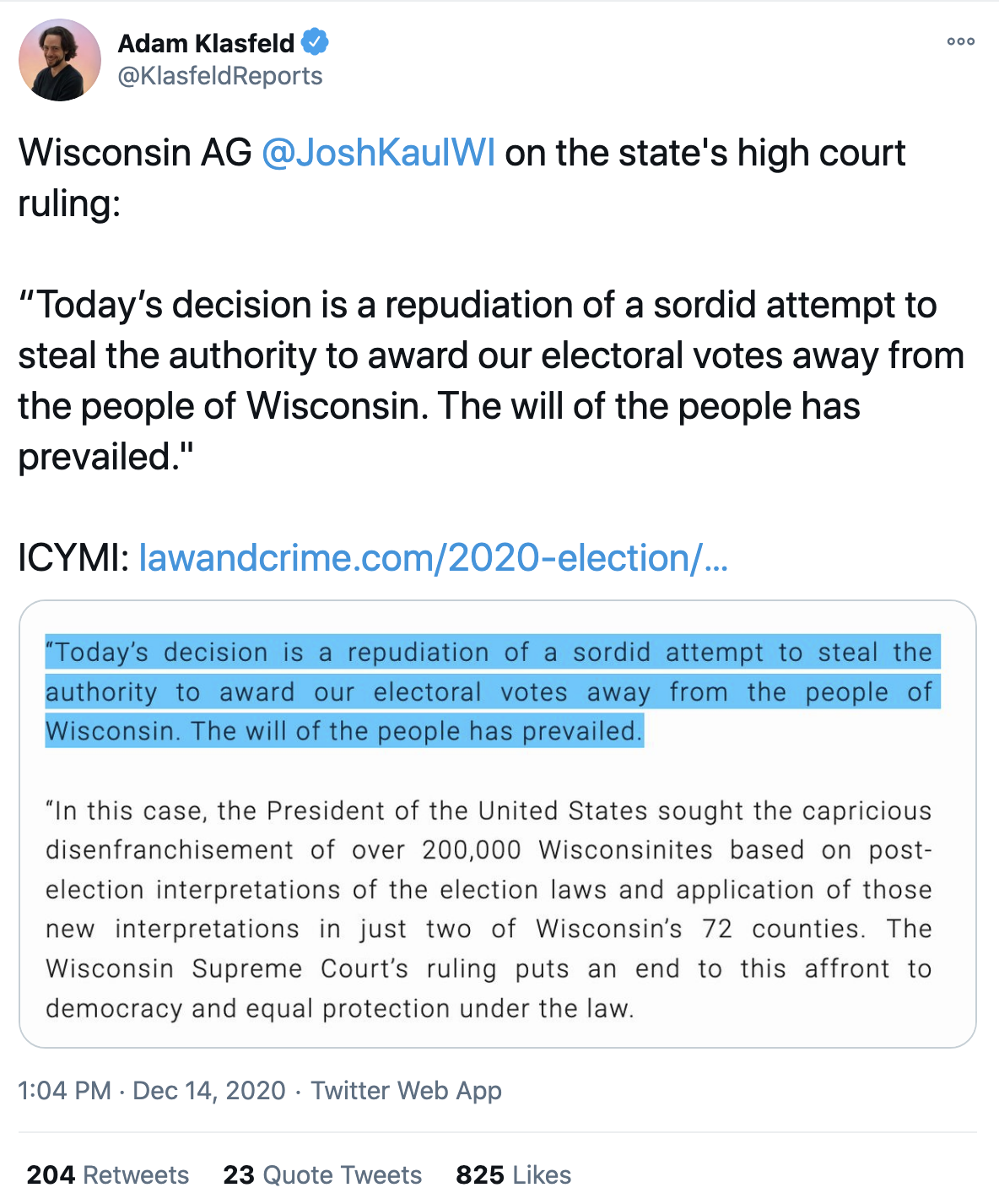 Screen-Shot-2020-12-14-at-2.44.56-PM Wisconsin AG Trolls Trump Over Treasonous Attempt To Steal Election Corruption Domestic Policy Featured Politics Top Stories 