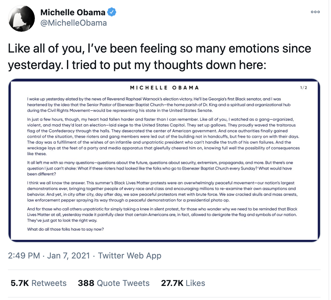 Screen-Shot-2021-01-07-at-3.09.43-PM Michelle Obama Calms America & Shames Trump After MAGA Riot Activism Featured Politics Social Media Top Stories 