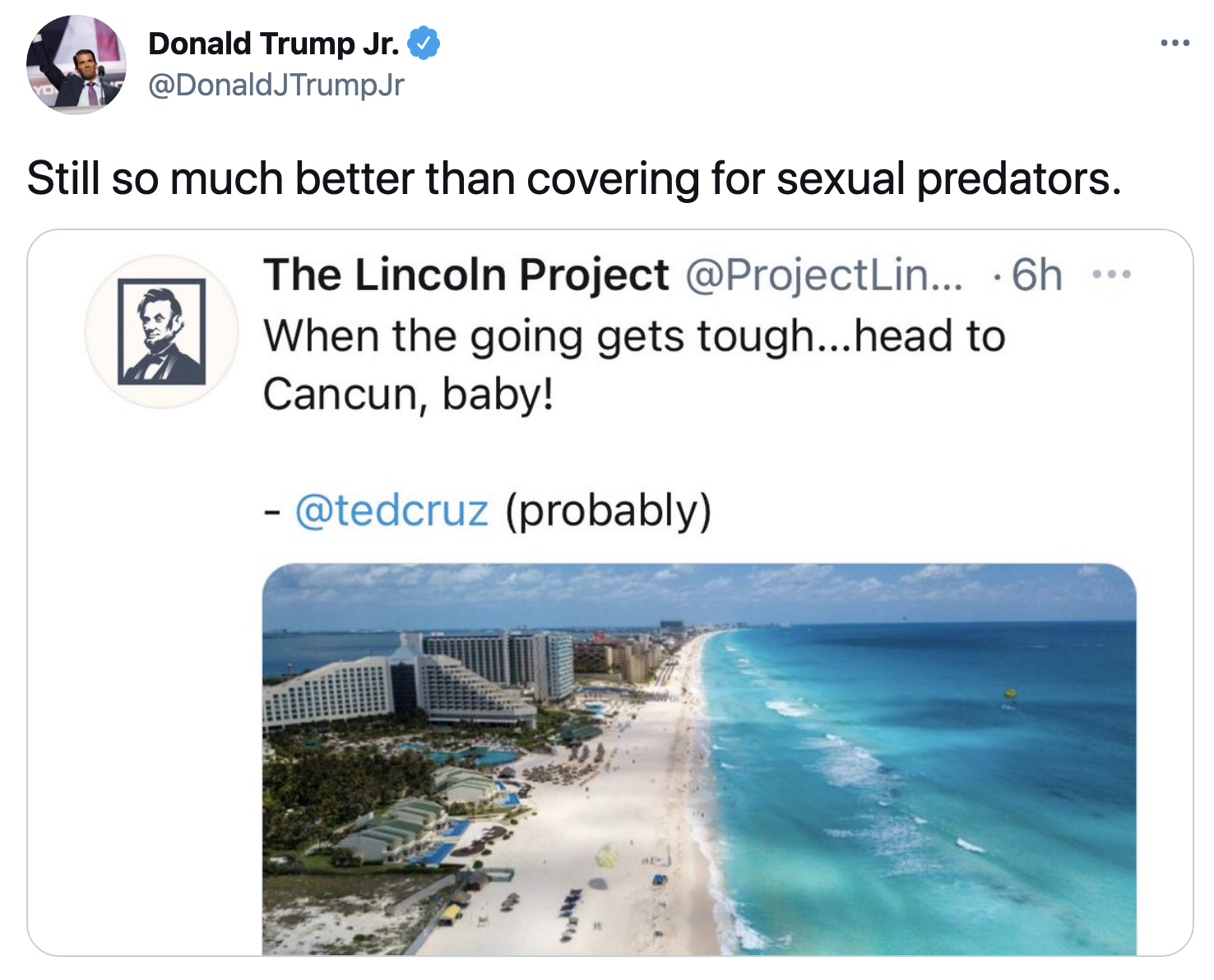 Screen-Shot-2021-02-19-at-8.48.37-AM Trump Jr Attempts To Defend 'Cancun Cruz' But Humiliates Himself Instead Corruption Crime Donald Trump Featured Politics Top Stories 