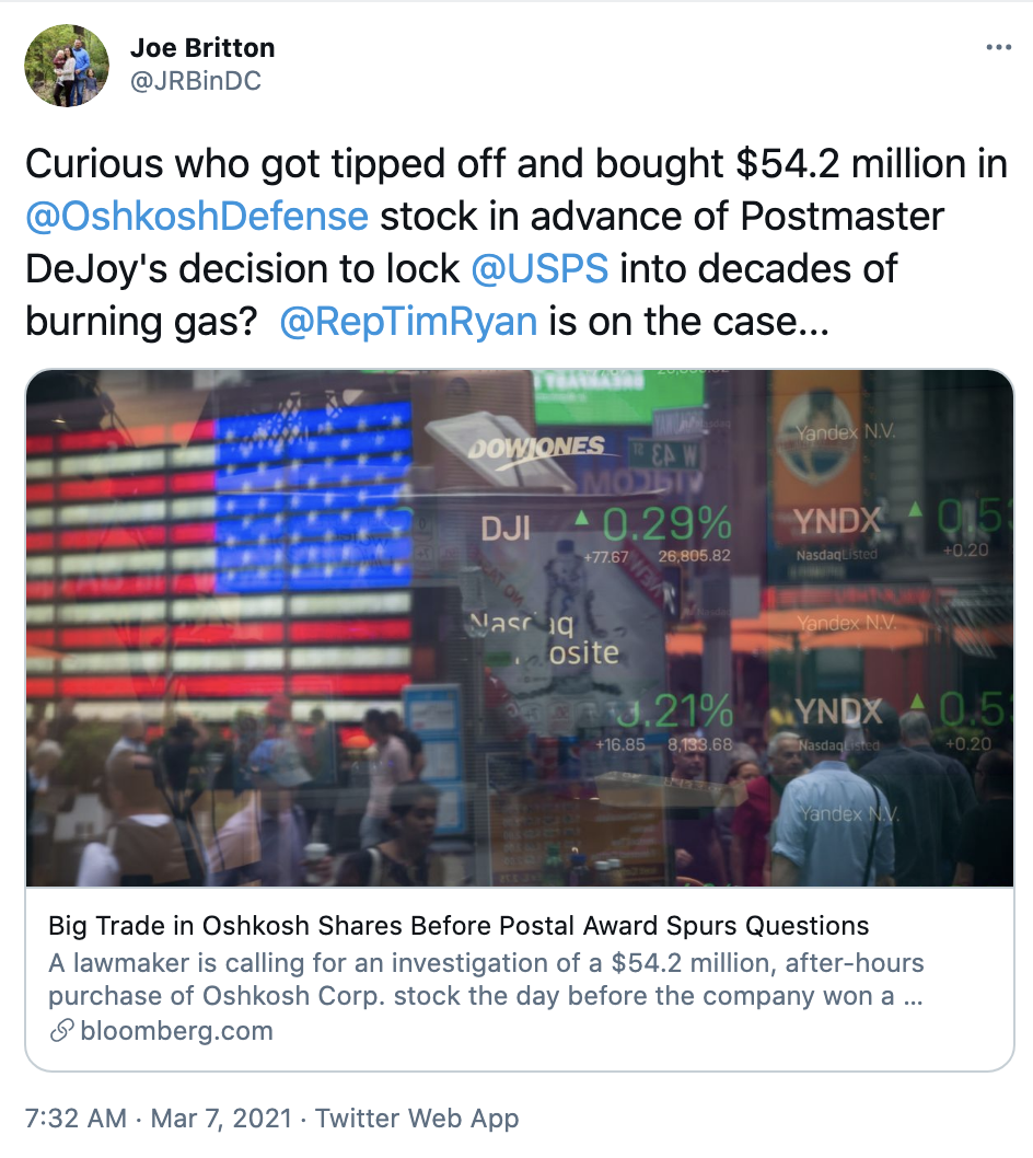 Screen-Shot-2021-03-09-at-10.07.59-AM Federal Investigation Over Stock Purchase Before Louis Dejoy Decision Requested Corruption Crime Featured Politics Top Stories 