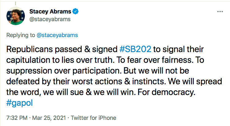 Screen-Shot-2021-03-25-at-8.32.24-PM Stacey Abrams Puts GOP On Notice Over Voter Suppression Bill Civil Rights Donald Trump Featured Politics Racism Top Stories Twitter 