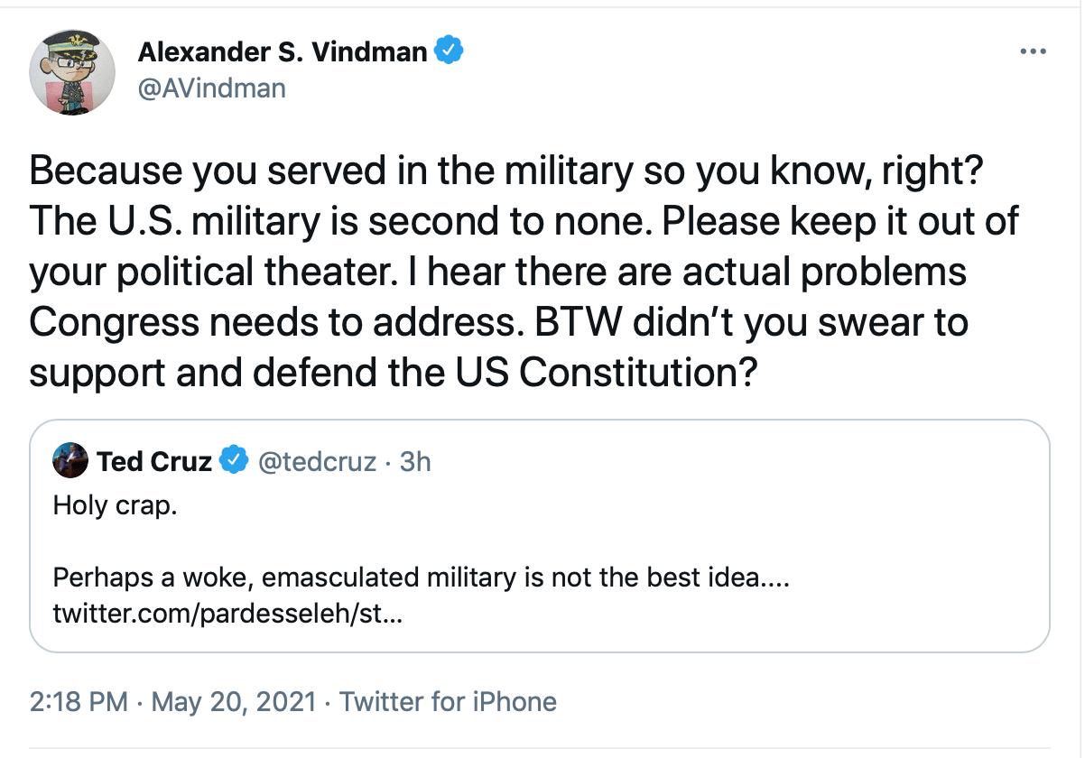 Screen-Shot-2021-05-20-at-2.59.39-PM Alexander Vindman Makes Ted Cruz Look Even Worse Than Usual Donald Trump Featured Feminism Military Politics Sexism Top Stories Twitter 