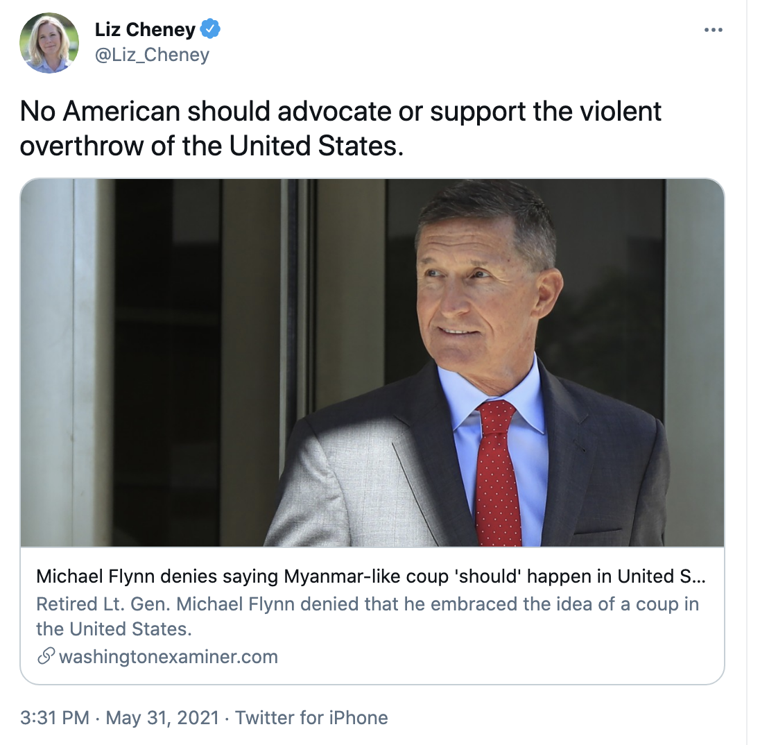 Screen-Shot-2021-06-01-at-8.42.05-AM Liz Cheney Goes After Michael Flynn For Being A Traitor Featured Military National Security Politics Top Stories 