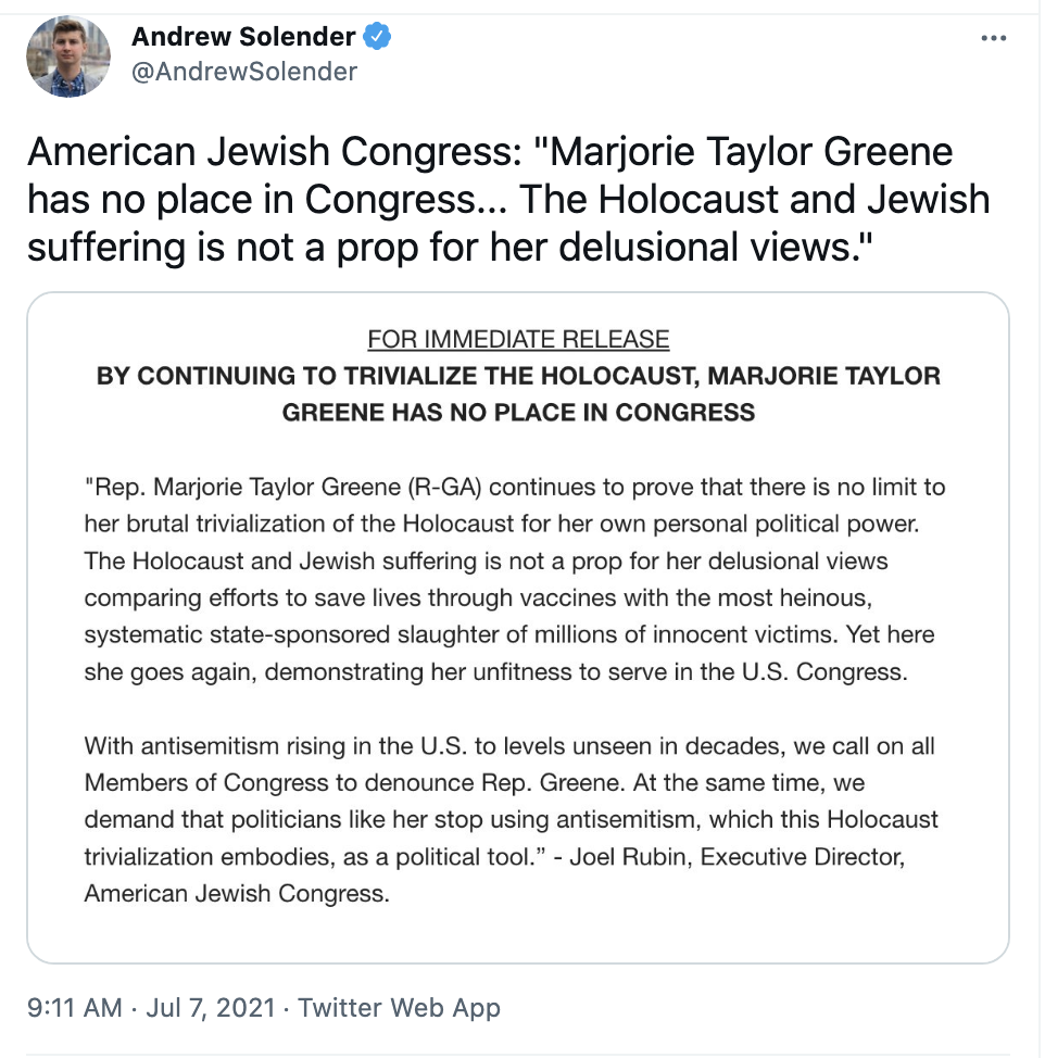 Screen-Shot-2021-07-07-at-10.15.27-AM Jewish Congress Demands Marjorie Greene Be Expelled From Congress Anti-Semitism Corruption Featured Politics Top Stories 