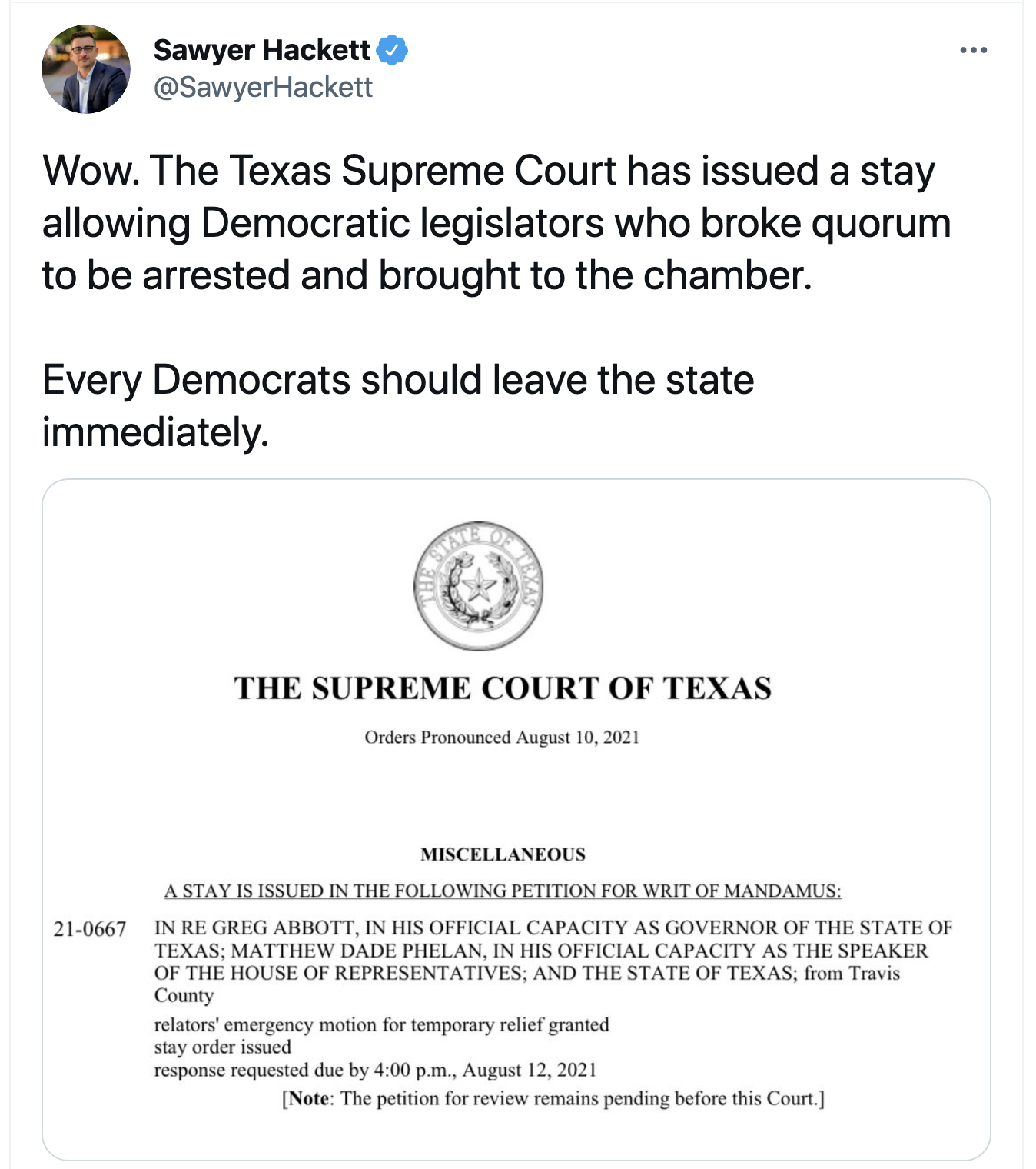 Screen-Shot-2021-08-10-at-11.44.35-AM Texas Democrats Face Imminent Arrest After New Court Order Activism Corruption Featured Politics Top Stories 