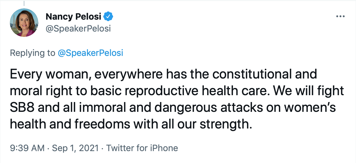Screen-Shot-2021-09-01-at-9.48.43-AM Pelosi Promises Big Fight To Stop Texas Abortion Ban Abortion Featured Feminism Politics Top Stories Twitter 