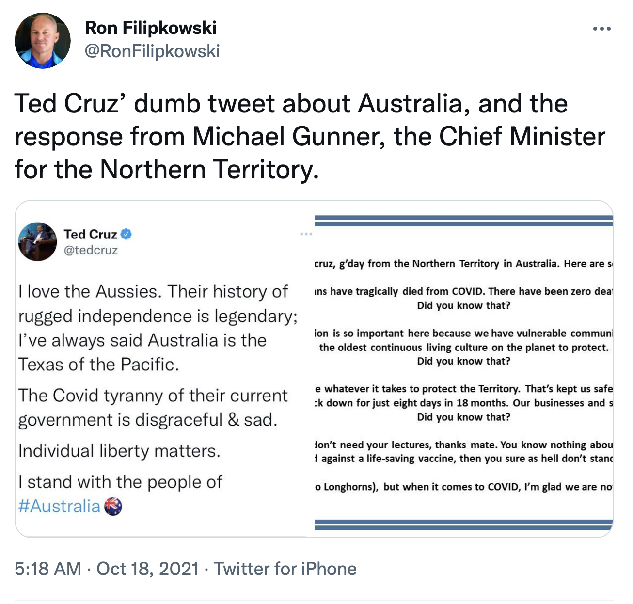 Screen-Shot-2021-10-18-at-11.11.47-AM Australian Chief Minister Dunks On Ted Cruz In Front Of Everyone Coronavirus Featured National Security Politics Top Stories 