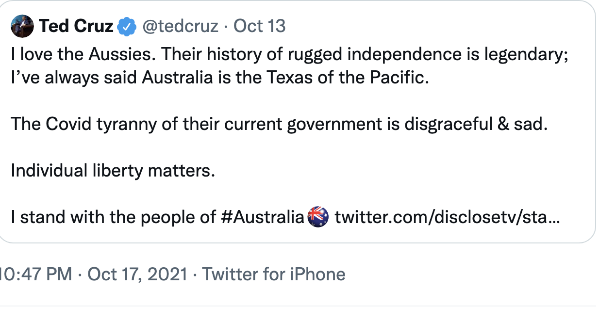 Screen-Shot-2021-10-18-at-11.21.24-AM Australian Chief Minister Dunks On Ted Cruz In Front Of Everyone Coronavirus Featured National Security Politics Top Stories 