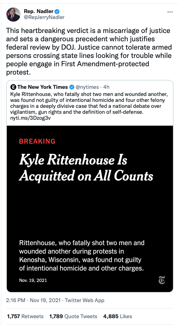Screen-Shot-2021-11-19-at-5.54.36-PM Department Of Justice Review Of Kyle Rittenhouse Verdict Supported By Dem Congressman Crime Featured Politics Top Stories Twitter 