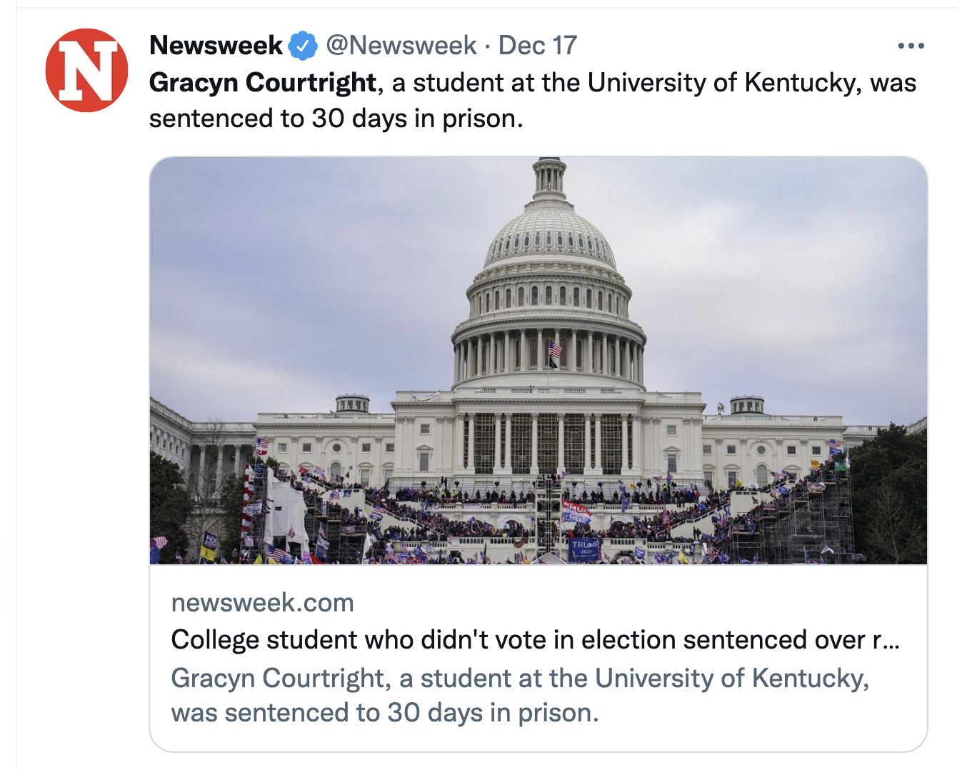 Screen-Shot-2021-12-20-at-11.13.27-AM Judge Sends College Student To Prison For 'So Cool' Capitol Riot Crime Featured Politics Terrorism Top Stories 