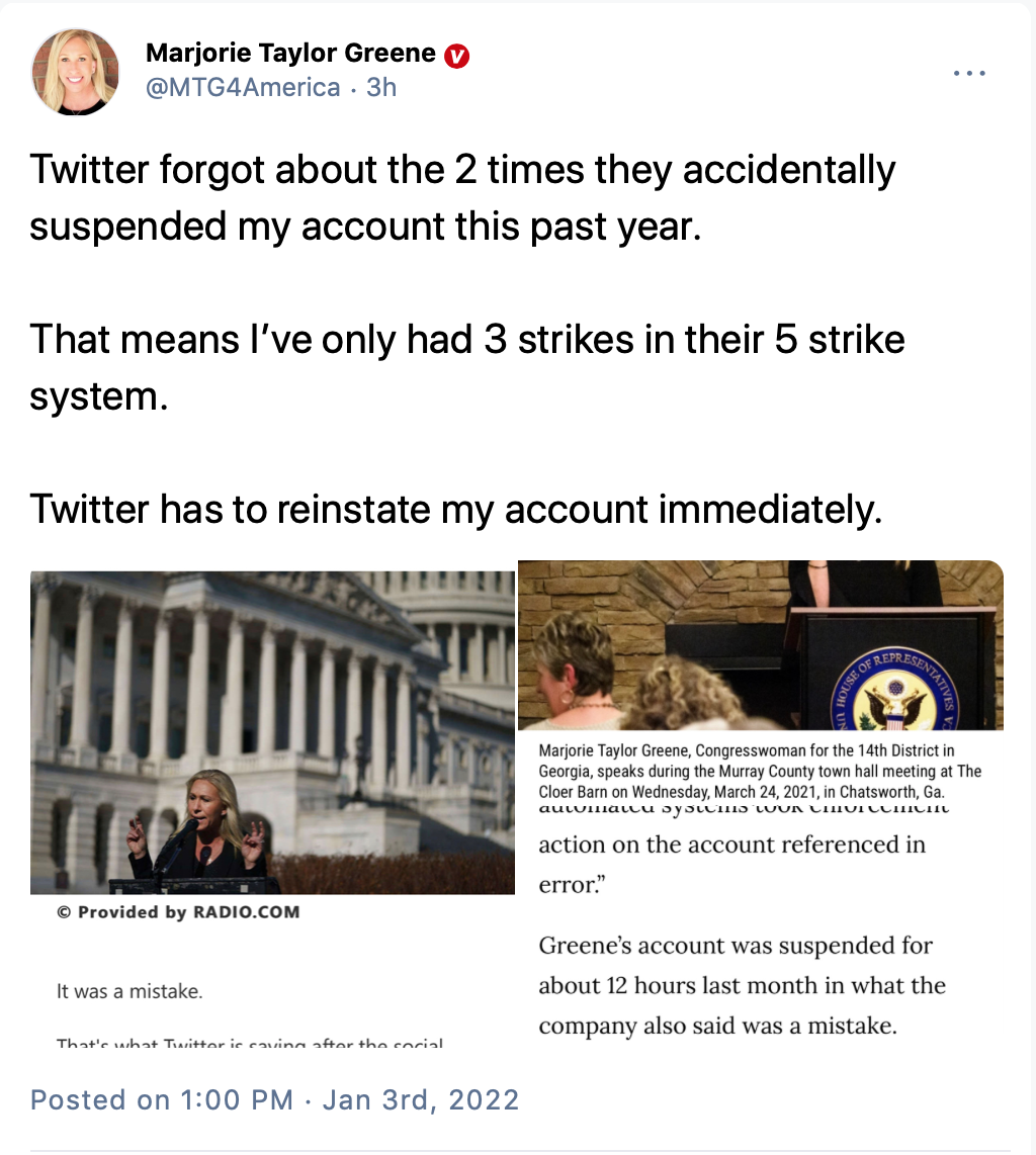 Screen-Shot-2022-01-03-at-4.29.33-PM Marjorie Greene Caves & Grovels For Reinstatement Of Twitter Account Featured Politics Top Stories Twitter 