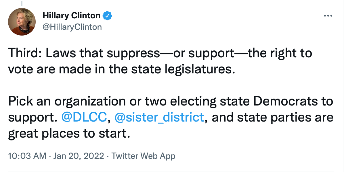 Screen-Shot-2022-01-20-at-2.35.26-PM Hillary Clinton Asks Democrats To Keep Fighting For Voting Rights Civil Rights Featured Politics Top Stories Twitter 