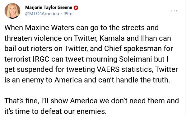 Screenshot-2022-01-02-10.36.06-AM Maniac Marjorie Greene Goes Mental Over Her Twitter Ban Donald Trump Politics Social Media Top Stories 