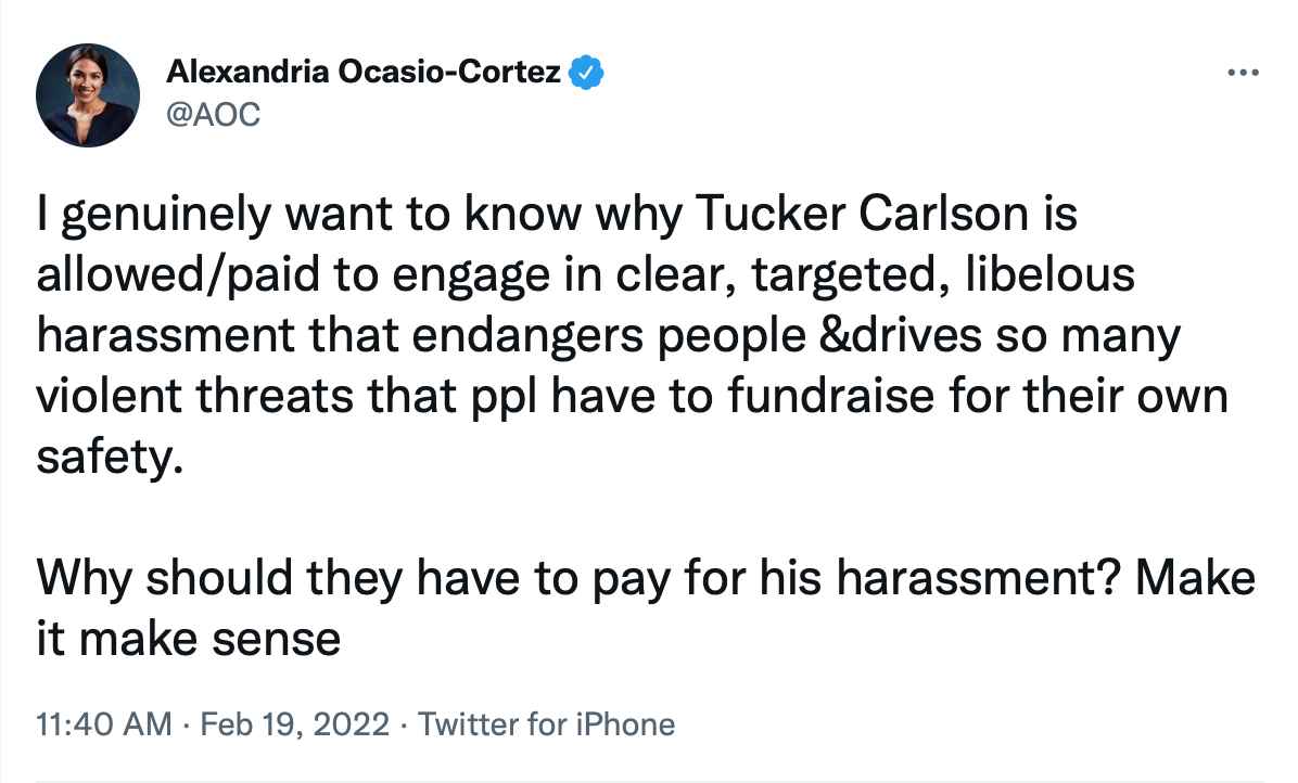 Screen-Shot-2022-02-19-at-4.50.04-PM Ocasio-Cortez Defeats Tucker Carlson In Weekend War Of Words Featured Politics Racism Sexism Top Stories Twitter Videos 