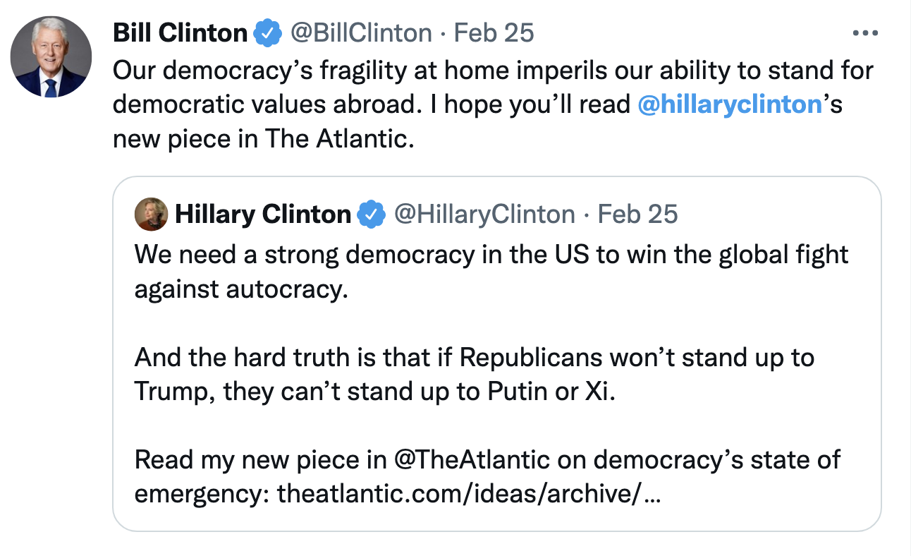 Screen-Shot-2022-02-28-at-1.27.49-PM Hillary Clinton Rips GOP For Giving Putin 'Aid And Comfort' Corruption Donald Trump Featured Politics Top Stories 
