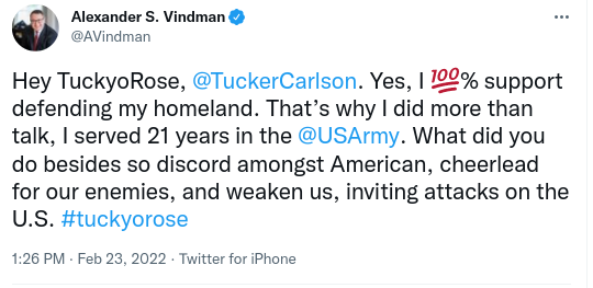 Screenshot-2022-02-23-2.29.18-PM Alexander Vindman Shames Tucker Carlson For Choosing Putin Over Patriotism Politics Social Media Top Stories 