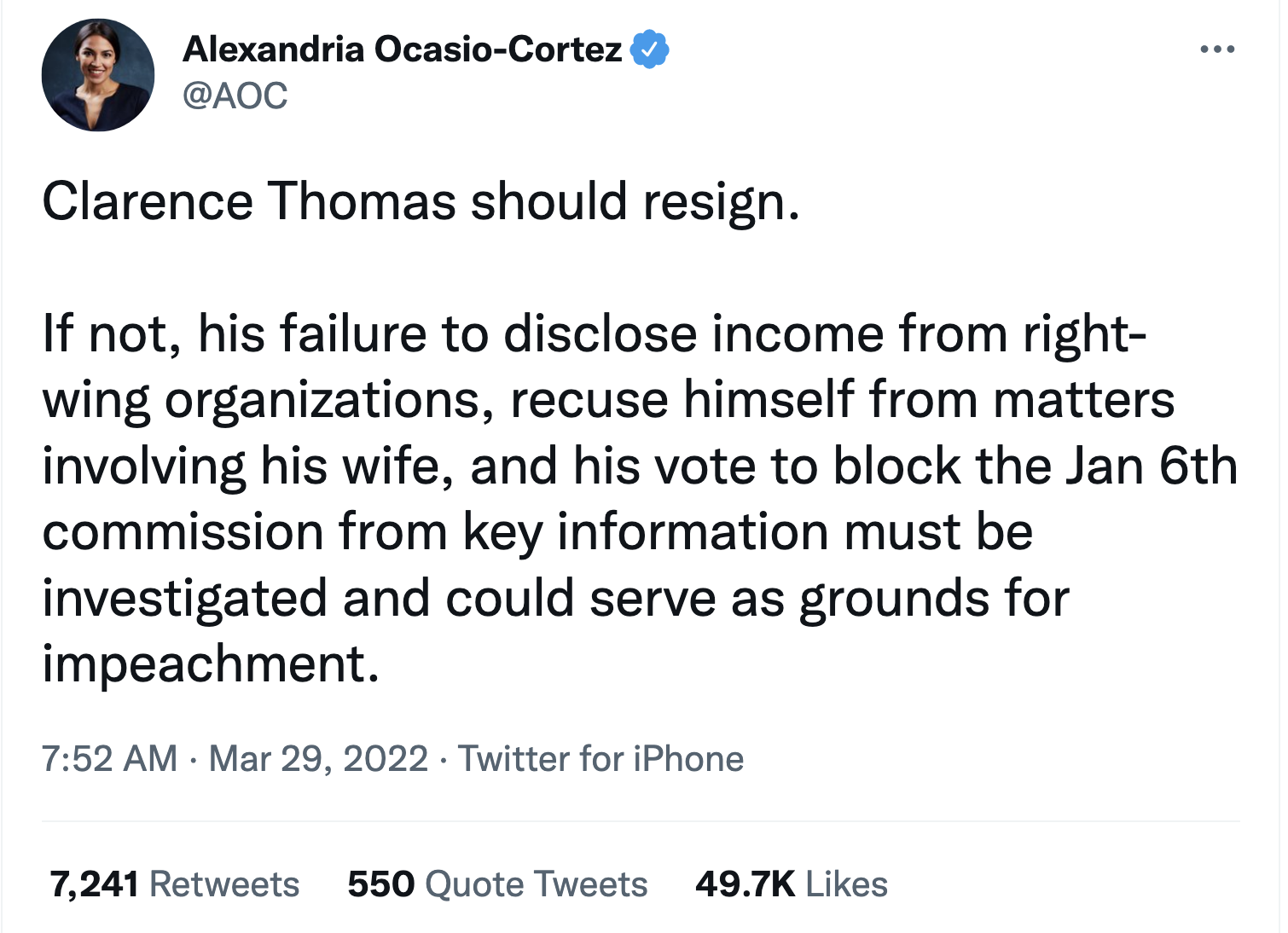 Screen-Shot-2022-03-29-at-9.34.36-AM Urgent Congressional Investigation Of Clarence Thomas Demand By AOC Corruption Featured Politics Supreme Court Top Stories 