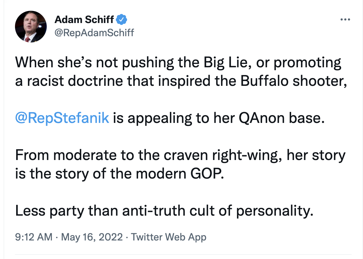Screen-Shot-2022-05-16-at-9.57.00-AM Adam Schiff Tears Into Elise Stefanik For Her GOP/Qanon Cult Crime Featured Politics Top Stories Uncategorized 