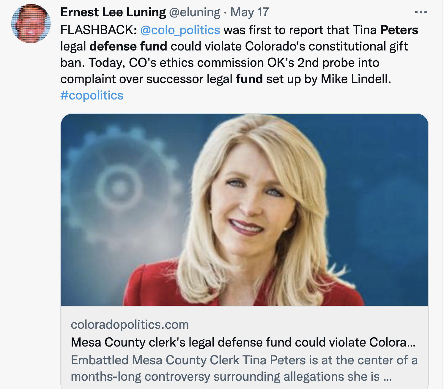 Screen-Shot-2022-05-19-at-1.15.37-PM Tina Peters Notified Of Ethics Complaint After Mike Lindell Cash Funnel Corruption Featured Politics Top Stories 