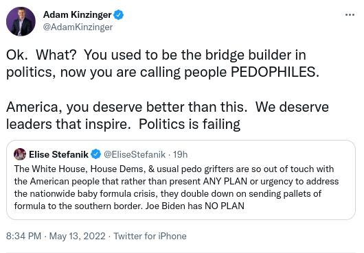 Screenshot-2022-05-14-10.40.38-AM Kinzinger Berates GOP Colleagues For Calling Dems Pedophiles Politics Social Media Top Stories 